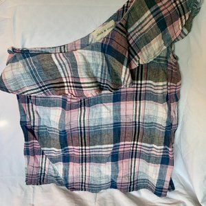 Anthropologie Cloth + Stone One-shoulder Plaid Top